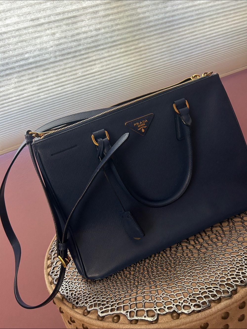 Prada Black Saffiano Leather Satchel with Gold Hardware